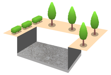 Illustration of waterproofing process with concrete and trees